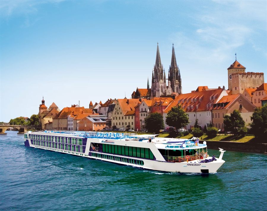 River cruise ship passing Regensburg